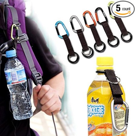 AUCH 5Pcs Portable Carabiner Water Bottle Drink Buckle Hook Holder Clip Key Chain Ring for Camping Hiking Traveling, Random Color