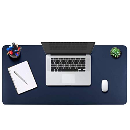 Office Desk Pad Mouse Pad 35.4" x 17", PU Leather Desk Mat Blotters Protecter with Comfortable Writing Surface, Dark Blue