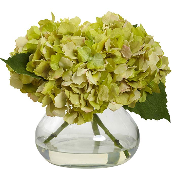 Nearly Natural 1356-GR Blooming Hydrangea with Vase, Green