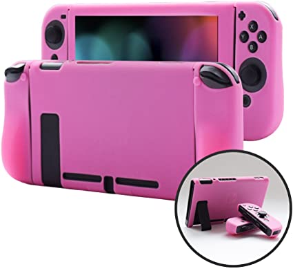Pandaren Cover Skin Compatible for Nintendo Switch Consoles and Joycon 3in1 Silicone Case with Larger Hand Grip Protector(Pink)