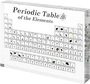 Periodic Table with Real Elements Inside, 6x4.5x1inch Acrylic Periodic Table Display with 83 Real Elements Samples Craft Decoration Teaching Tool Gift for Kid, Students, Teacher, Science Lovers