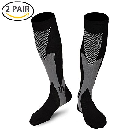 Compression Socks for Men & Women (2 Pairs), SGIN (20-30 mmHg) Great for Medical, Nursing, Travel, Flight, Shin Splints,Boost Stamina sock, Circulation,& Recovery (Black)