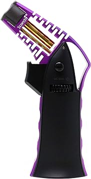 Scorch Torch CNC Machined 6.75" Tall Handheld Aluminum Flame Adjustable Butane Refillable Torch In Gift Box (Black Purple)