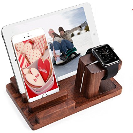 Apple Watch Stand - Rosewood New Edition Accessories Night Charging Station - Cradle Holder for Iphone and Ipad & Apple Watch 38 Mm and 42 Mm Table Organizer By Tophot 3 in 1
