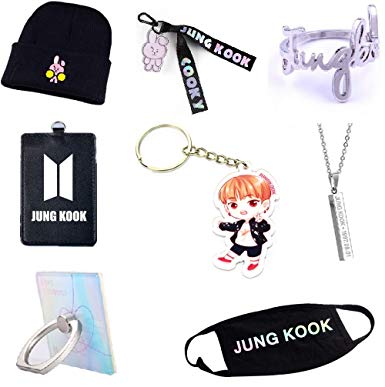 8PCS BTS Gift Collection Package/Knitted Hat Key Chain Finger Ring Necklace  Key Ring  Card Cover  Phone Stand Mouth Mask
