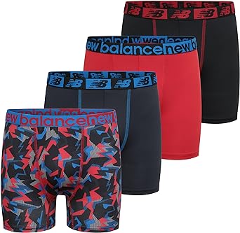 New Balance Boys' 3.5" Underwear, Performance Boxer Briefs (4 Pack)