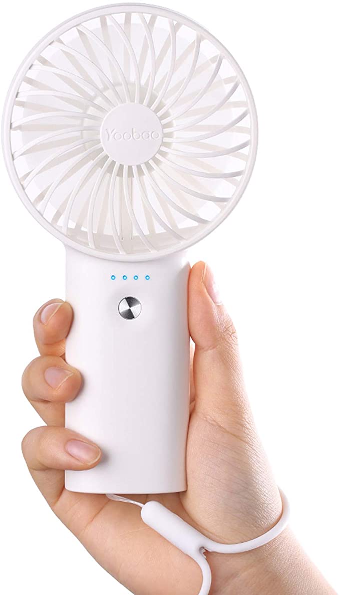 Portable Fan Handheld Yoobao Small USB Fan 5000mAh Rechargeable Personal Fan 7-26 Hours Long Working Time with 3 Speeds & Hand Rope for Home Office Outdoor Travel Camping Makeup-White