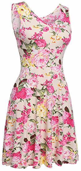 SimpleFun Women Casual Fit V Neck and Floral Sleeveless Dresses