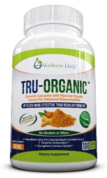 TRU-ORGANIC: Premium Organic Turmeric Curcumin: Advanced Strength (1500mg) Non GMO, Gluten Free, All Natural Turmeric Supplement (95% Standardized Curcuminoids) 180 Turmeric Capsules.
