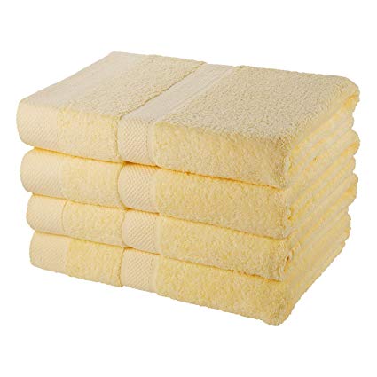 SEMAXE 4-Piece Bath Towel Set, 700GSM 30" x 56" 100% Cotton Hand Towels Super Absorbent Fade-Resistant (Yellow)