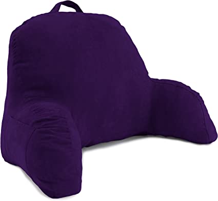 Deluxe Comfort Microsuede Bed Rest - Reading and Bed Rest Lounger - Soft But Firmly Stuffed Fiberfill - Back Rest with Arms - Bed Pillow, Purple