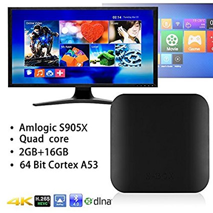 Tops Smart TV Box Quad Core Android 6.0 Amlogic S905X with Bluetooth Kodi XBMC RAM 2GB/ROM 16GB Support 4K 3D Movies 1080P