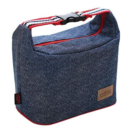 ZOORON Multiuse Insulated Lunch Bag, Waterproof Warmer Cooler Tote Bag Denim Picnic Bag Lunch Kit Food Storage Reusable Zip Closure Handbag (Style-80034)