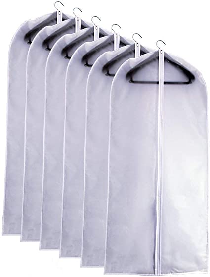 UOUEHRA Garment Bag Clear Plastic Breathable Dust Bags Cover for Clothes Storage Suits Dress Dance Zippered Breathable Pack of 6 (60 x 100cm/24 x 40'')