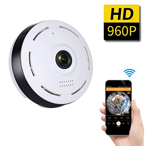 SDETER 960P WiFi Wireless HD 360 Degree Fisheye IP Network Camera, Plug/Play, Day/Night Vision Home Surveillance, Two-Way Audio, SD Card Slot, Alarm