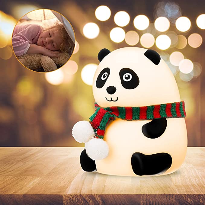 Night Light for Kids,SOLMORE Kids Night Light Soft Silicone Adjustable Baby Night Light with Touch Sensor - 7 Colors Portable and USB Rechargeable Panda Night Light for Bedrooms