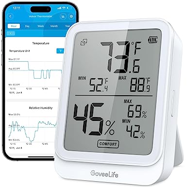 Govee Life Hygrometer Thermometer H5104, Bluetooth Room Temperature Monitor with APP Alert and 2 Years Date Storage Export, Remote LCD Digital Hygrometer Indoor Humidity Meter, Greenhouse, Humidor, RV