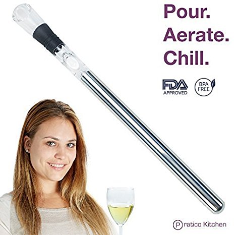 3-in-1 Wine Accessory - Stainless Steel Wine Chiller Stick, Wine Aerator, & Wine Pourer That Enhances Wine Flavor