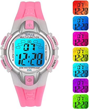 Kids Watch Digital for Girls Boys,50M Waterproof 7 Colors LED Wrist Watches for Child Sport Outdoor Multifunctional Wrist Watches with Stopwatch/Alarm