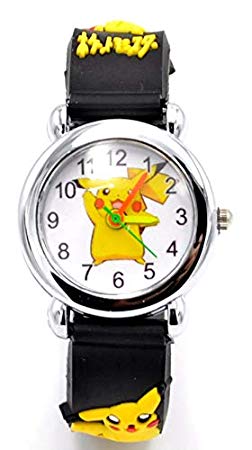 Pokemon Kids Watch Pikachu Watch 3D Silicone Wristwatch Gift Set for Kids, Boys or Girls (Black)