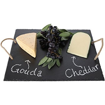 Lily's Home Rustic Slate Cheese Board with Handles and Chalk, Cheese Tray, 16 X 12 Inch.