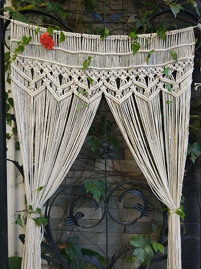RISEON Macrame Wall Hanging Tapestry- Macrame Door Hanging,Room divider,macrame Curtains,Window Curtain, door curtains, wedding Backdrop Arch BOHO wall decor, 33.5"W x 70"L (without bar)