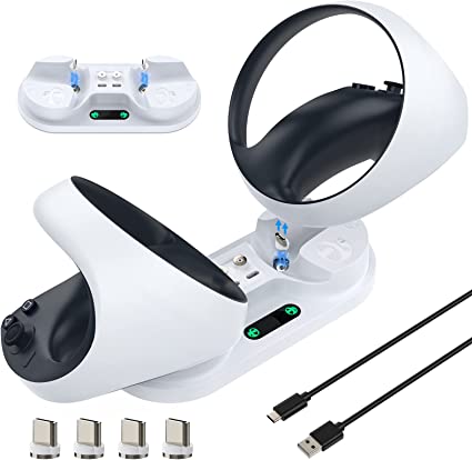 MoKo PS VR2 Controller Charging Station Compatible with Playstation VR2 Sense with Dual Stand Charger Dock, PS VR2 Controller Charger PS VR2 Accessories with LED Indicator & 4 Magnetic Dongles