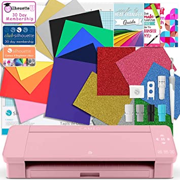 Silhouette Pink Cameo 4 Deluxe T-Shirt & Fabric Vinyl Bundle with HTV, Guides, and More