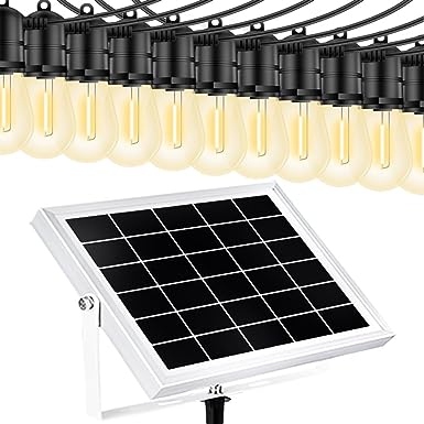 Joylight Pro Solar String Lights Outdoor Waterproof, 48FT 3000K 5W Brightest Dusk to Dawn Solar Powered String Lights with Shatterproof Edison Bulbs for Outside Patio Backyard Porch