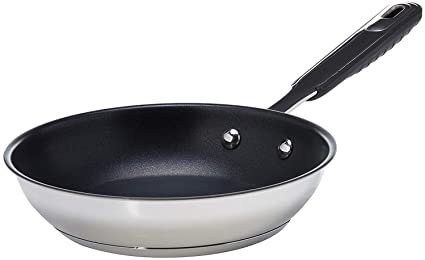 AmazonBasics Stainless Steel Induction Non Stick Frying Pan, 20 cm, with Soft Touch Handle,  PFOA&BPA Free