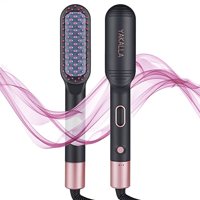 Hair Straightener Brush,Electric Hot Comb ,Enhanced Negative Ion Technology Brush Straightener with Anti Scald Feature and LED Display for Smooth, Frizz-Free Hair - Easy,Auto-Off Function