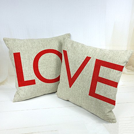 Lydealife 18 X 18" Cotton Linen Decorative Couple Throw Pillow Cover Cushion Case Couple Pillow Case, Set of 2 - Love Heart HJ001