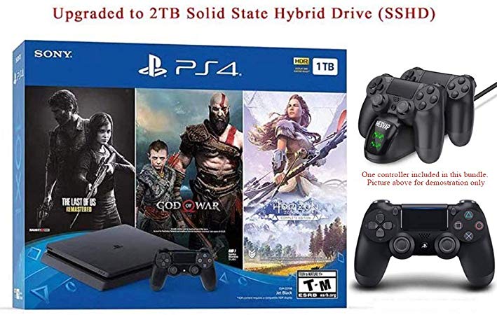 2019 Newest PlayStation 4 Holiday Bundle HESVAP Upgraded 2TB SSHD Only on Playstation PS4 Console Slim Bundle-Included 3X Games (The Last of Us,God of War,Horizon Zero Dawn) with Charging Station Dock