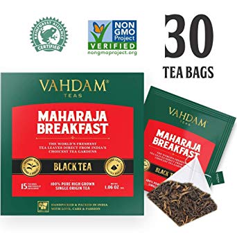 Maharaja English Breakfast Black Tea Leaves, 15 Tea Bags (PACK OF 2) Long Leaf Pyramid Tea Bags - Strong, Rich & Flavoury, ORIGINAL ENGLISH BREAKFAST TEA BAGS - Packed & Shipped Direct from Source