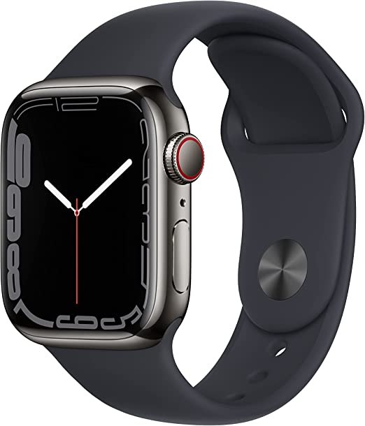 Apple Watch Series 7 [GPS   Cellular 41mm] Smart Watch w/ Graphite Stainless Steel Case with Midnight Sport Band. Fitness Tracker, Blood Oxygen & ECG Apps, Always-On Retina Display, Water Resistant