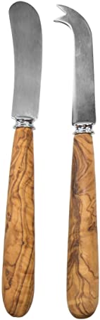 Tramanto Olive Wood Cheese Knife Set of Two in Gift Box, 8 Inches Long