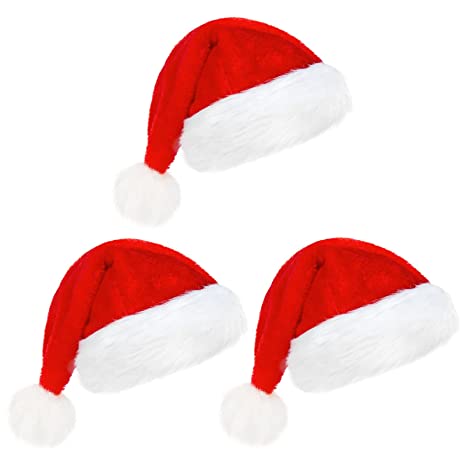Christmas Hat for Kids, Set of 3 Velvet Santa Hat - Holiday Hat for New Year Festival Christmas Decor Party Supplies Women Hat Red