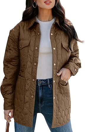 EVALESS Quilted Jackets for Women Lightweight Long Sleeve Button Down Puffer Jacket Warm Winter Coat Outerwear with Pockets