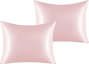 NTBAY 2 Pack Satin Standard Pillowcases for Hair and Skin, Luxurious and Silky Pillow Cases with Envelope Closure, 20x26 Inches, Light Pink