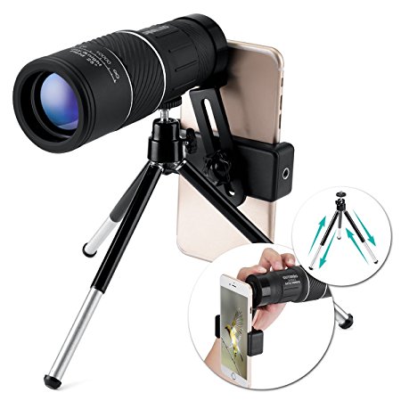 High Power Monocular Telescope,OUTERDO 16x52 Dual Focus BAK-7 Prism FMC Waterproof Monoculars with Cellphone Adapter and Durable Tripod for Bird Watching, Hunting, Camping, Hiking, Outdoor, Surveillan