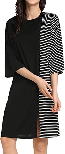 ACEVOG Womens' Raglan Sleeve Patchwork Casual Full Length Loose Long Shift Dress