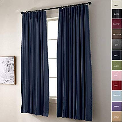 IYUEGO Pinch Pleat Solid Thermal Insulated 95% Blackout Patio Door Curtain Panel Drape for Traverse Rod and Track, Navy 120W x 84L Inch (Set of 1 Panel)