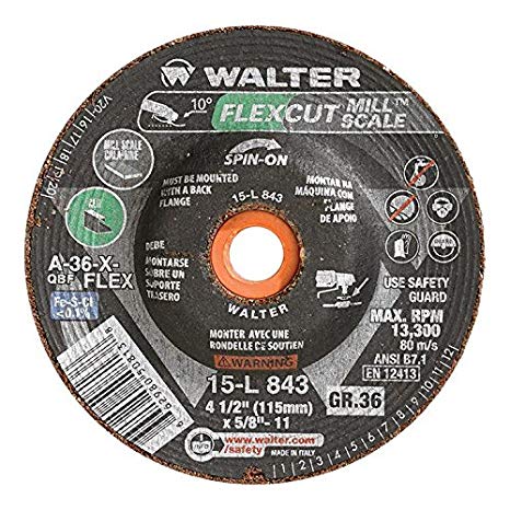 Walter 15L843 FLEXCUT Mill Scale Flexible Grinding Wheel [Pack of 25] - A-36-FLEX Grit, 4-1/2 in. Abrasive Wheel with Arbor Hole. Angle and Die Grinder Wheels