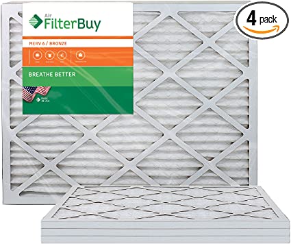 AFB Bronze MERV 6 20x30x1 Pleated AC Furnace Air Filter. Pack of 4 Filters. 100% produced in the USA.