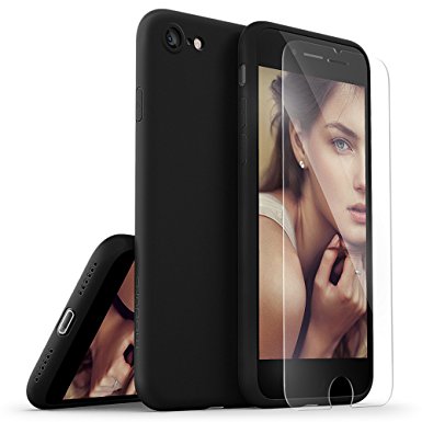 [2 in 1] iPhone 7 Case with Tempered Glass Screen Protector, Moduro [MINIMALIST SERIES] Full Coverage Ultra Thin [1.0mm] Slim Fit TPU Case for iPhone 7 (Matte Black)
