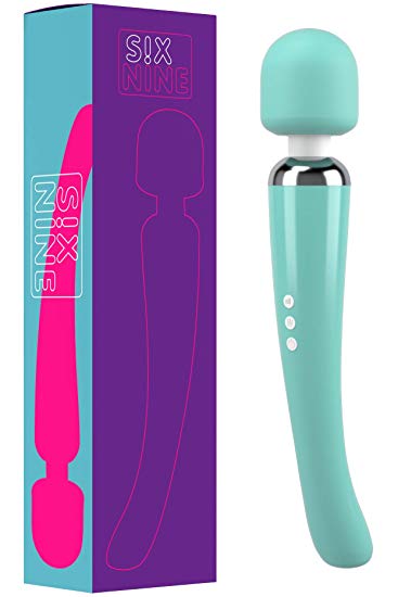 Wireless Wand Massager Large by Six Nine - 8 Powerful Speeds and 20 Vibration Patterns - Handheld Electric Personal Massager (Green)