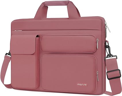 MOSISO Laptop Shoulder Bag Compatible with MacBook Air/Pro,13-13.3 inch Notebook,Compatible with MacBook Pro 14 inch M3 M2 M1 with 2 Raised&1 Flapover&1 Horizontal Pocket&Handle&Belt, Dusty Rose