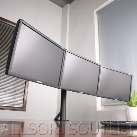 TRIPLE LCD LED TFT MONITOR DESK STAND MOUNT CLAMP FULLY ADJUSTABLE HEAVY DUTY 3 SCREENS 13-24