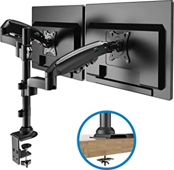 HUANUO Dual Monitor Mounts Fit 17"-32" Flat Arc LCD/LED Screen, Twin 360°Rotation Height Adjustable Gas Spring Arm Stand, 2 Mounting Options, VESA 75/100