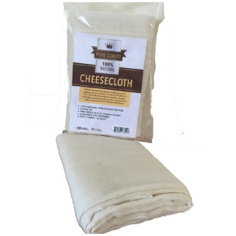 Cheesecloth - Unbleached Grade 50 Natural Cotton Cloth - Best for Cooking Food Making Cheese Straining Nut Milks Basting Turkey - 5 Sq Yards from Pure Quality - Washable and Reusable Strainer